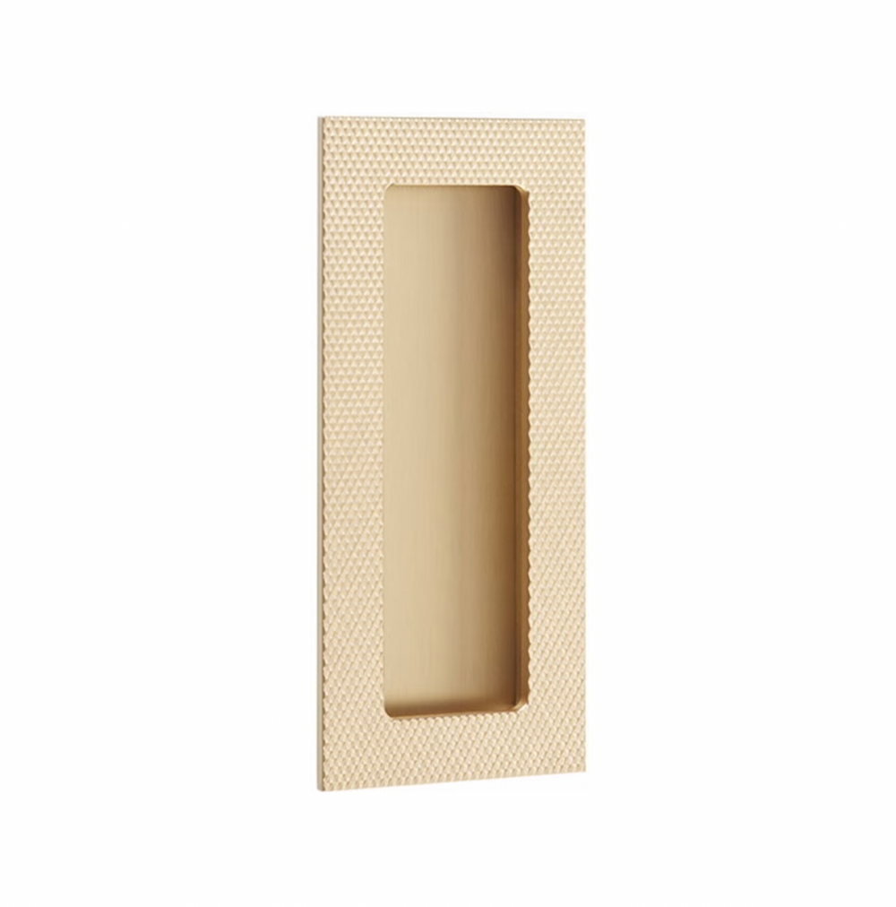 MODERN RECTANGULAR KNURLED BRASS FLUSH PULL WITH PLAIN POCKET