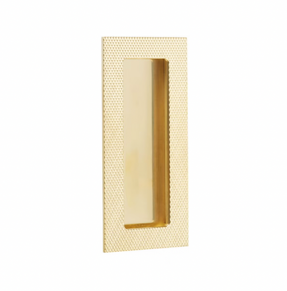 MODERN RECTANGULAR KNURLED BRASS FLUSH PULL WITH PLAIN POCKET